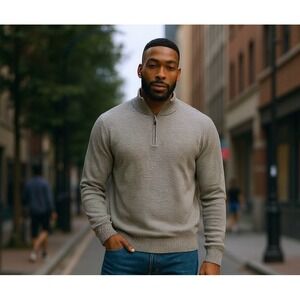 Club Room Mock Neck Long Sleeve Light Gray 1/4 Zip Sweater Pullover Men's XL